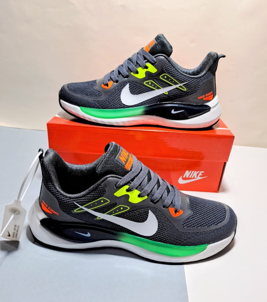 NKE Zoom Flyknit Lunar 3 Grey Green Sneakfitters