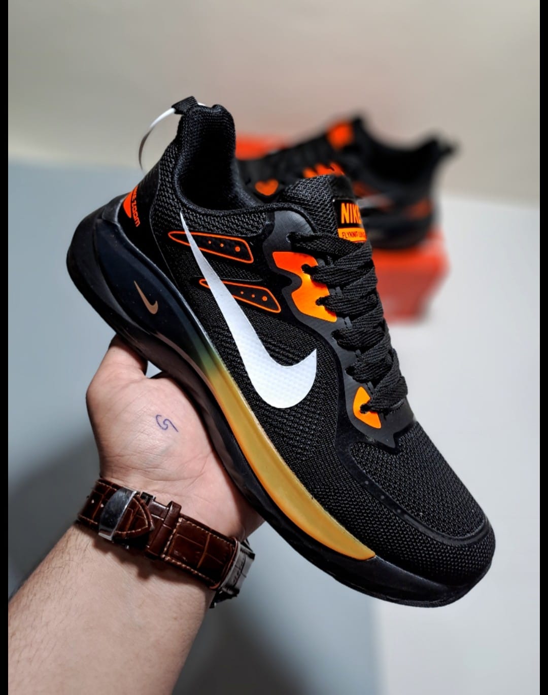 NKE Zoom Flyknit Lunar 3 Black Orange Sneakfitters