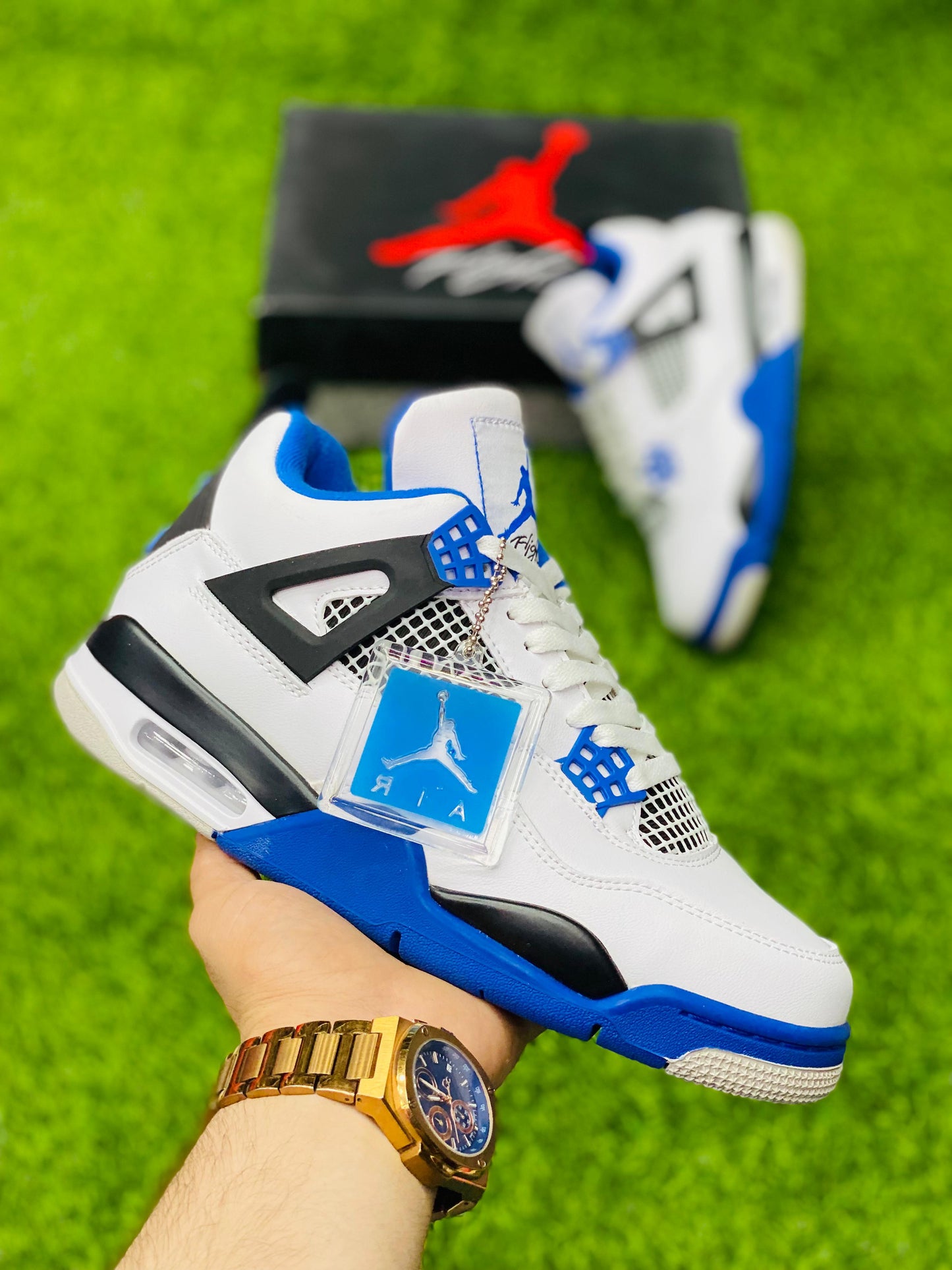 AR JDN 4 - Retro - Blue White - Premium with Leather