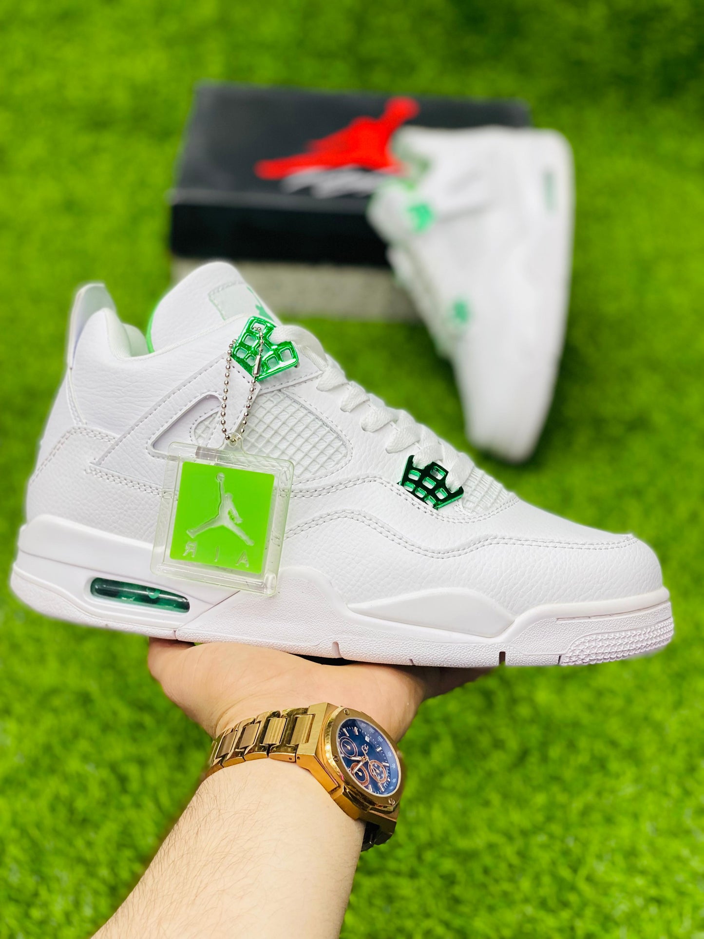 AR JDN 4 - Retro - White Green - Premium with Leather