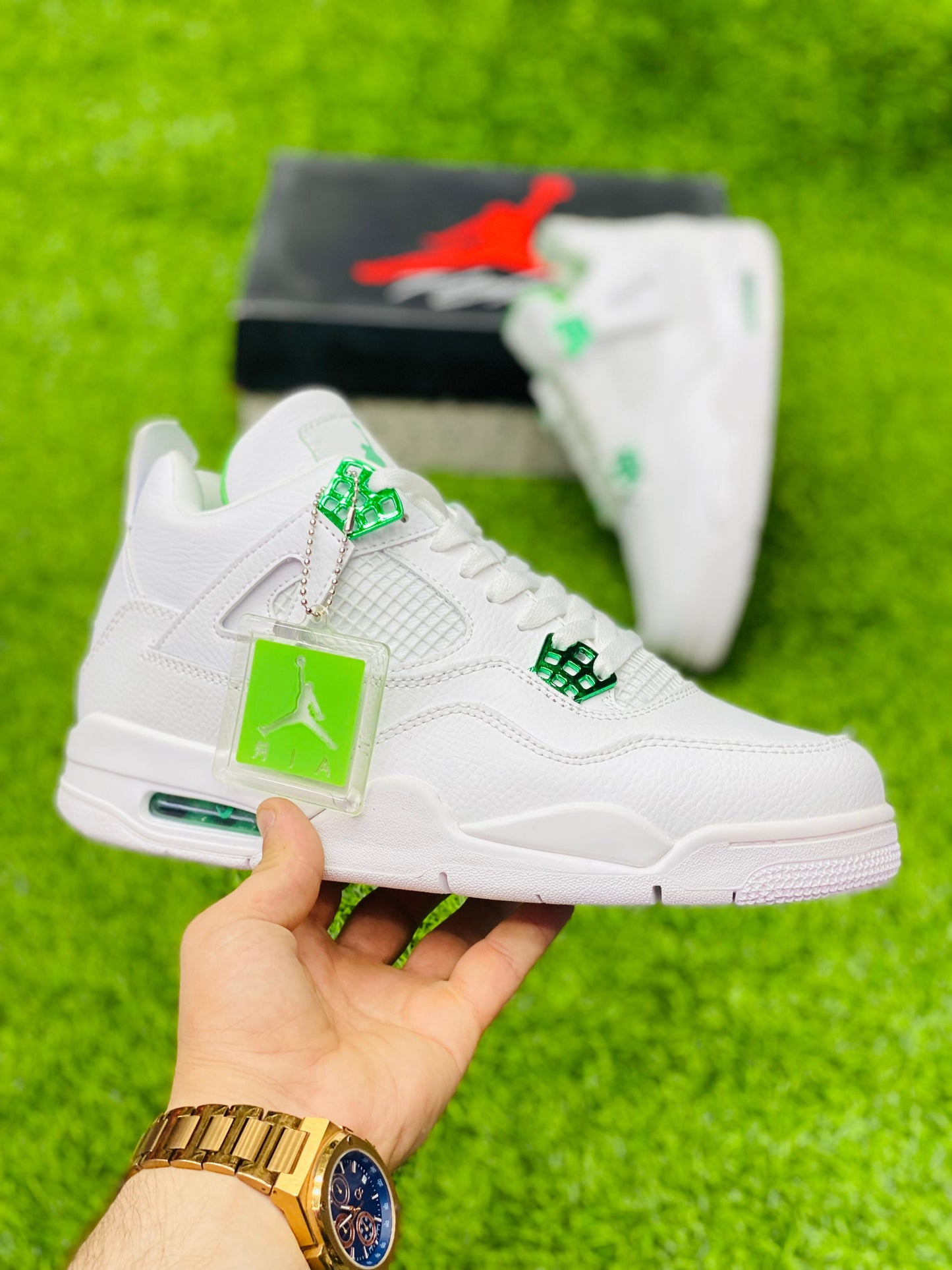 AR JDN 4 - Retro - White Green - Premium with Leather