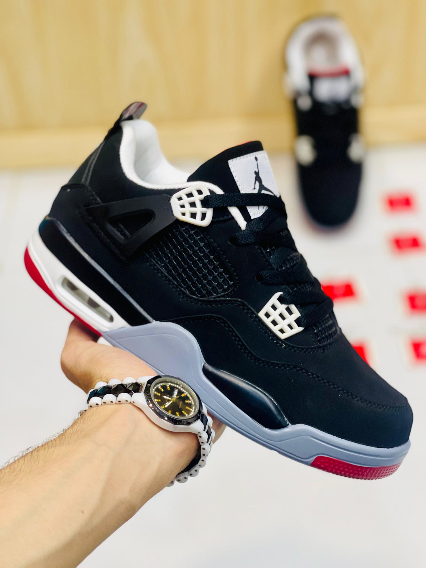 AR JDN 4 - Retro - Black Grey with Red