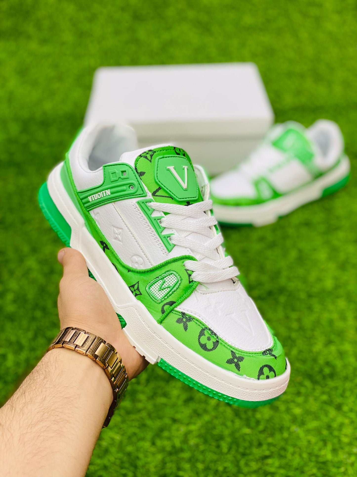 Fashion - Lv Trainer Velcro Strap - Green White