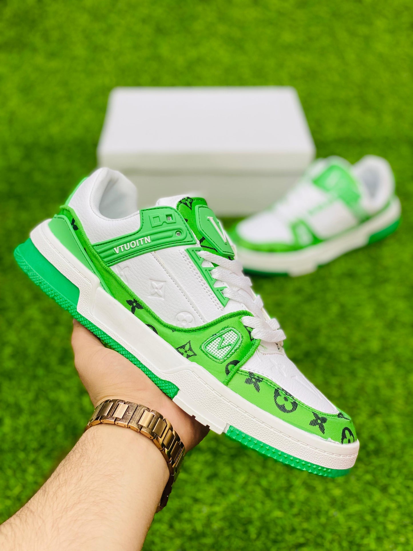 Fashion - Lv Trainer Velcro Strap - Green White