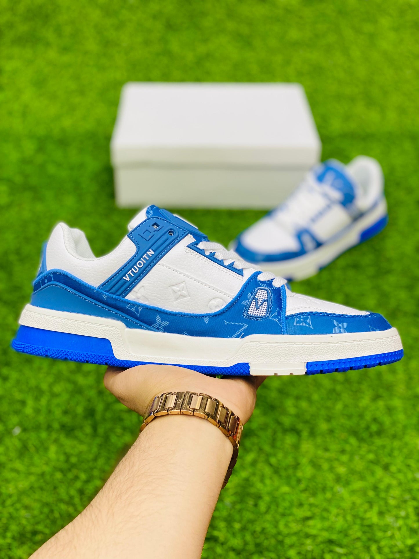 Fashion - Lv Trainer Velcro Strap - Blue White