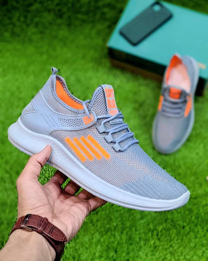 Hirolas - Knitted Athleisure Shoes - Grey Orange