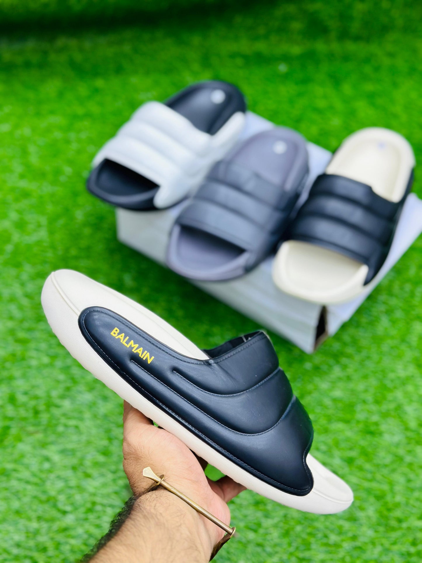 Balmain - Slides - Off White with Black