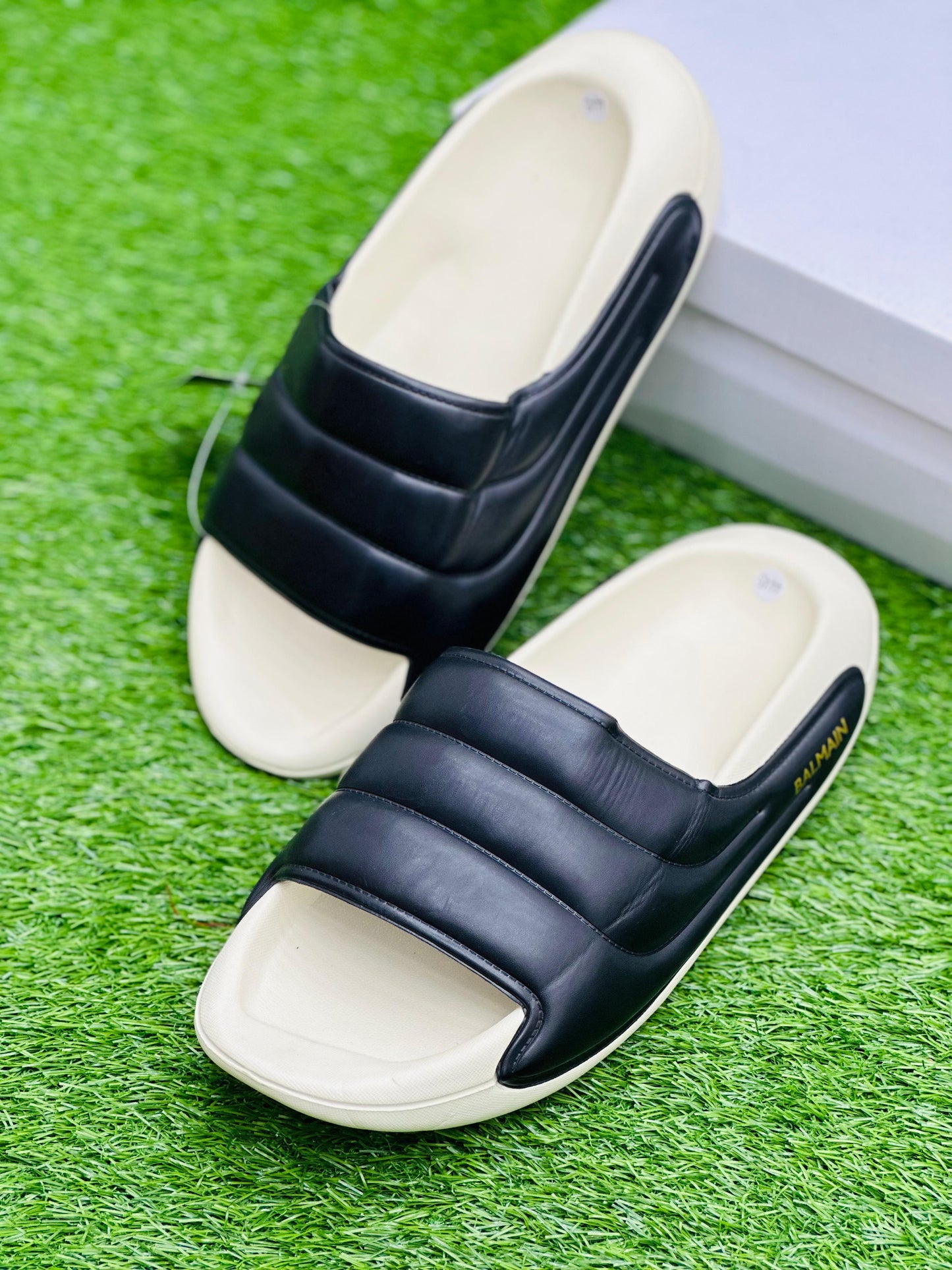 Balmain - Slides - Off White with Black